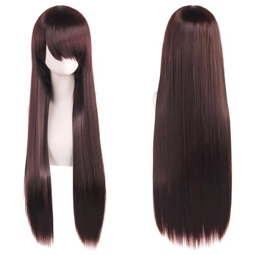 Haar Extensions Zopf Haarteil 32" 80cm Long Straight Natural Hair Cosplay Wigs with Bangs Heat Resistant Synthetic Colorful Halloween Cosplay Anime Costume Party Daily Use Wigs for Women, Light Gold(D von FVCTGHZ
