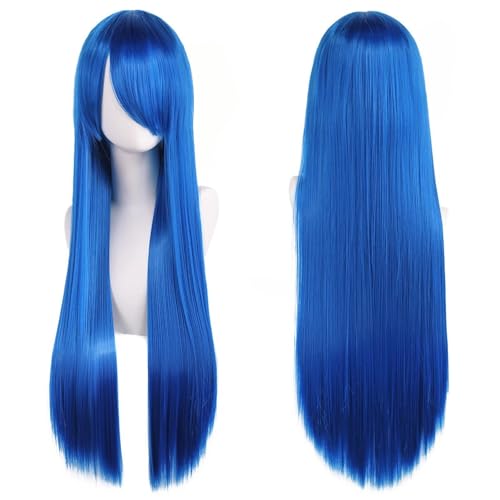 Haar Extensions Zopf Haarteil 32" 80cm Long Straight Natural Hair Cosplay Wigs with Bangs Heat Resistant Synthetic Colorful Halloween Cosplay Anime Costume Party Daily Use Wigs for Women, Light Gold(D von FVCTGHZ