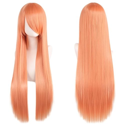 Haar Extensions Zopf Haarteil 32" 80cm Long Straight Natural Hair Cosplay Wigs with Bangs Heat Resistant Synthetic Colorful Halloween Cosplay Anime Costume Party Daily Use Wigs for Women, Light Gold(L von FVCTGHZ