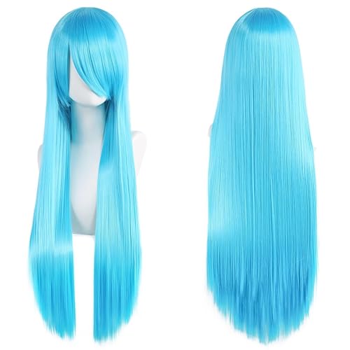 Haar Extensions Zopf Haarteil 32" 80cm Long Straight Natural Hair Cosplay Wigs with Bangs Heat Resistant Synthetic Colorful Halloween Cosplay Anime Costume Party Daily Use Wigs for Women, Light Gold(S von FVCTGHZ