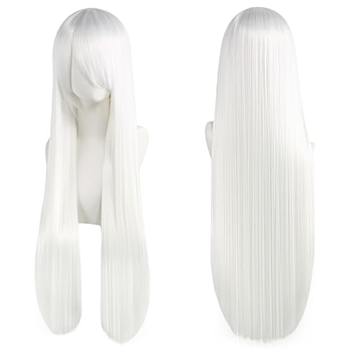 Haar Extensions Zopf Haarteil 32" 80cm Long Straight Natural Hair Cosplay Wigs with Bangs Heat Resistant Synthetic Colorful Halloween Cosplay Anime Costume Party Daily Use Wigs for Women, Light Gold(W von FVCTGHZ
