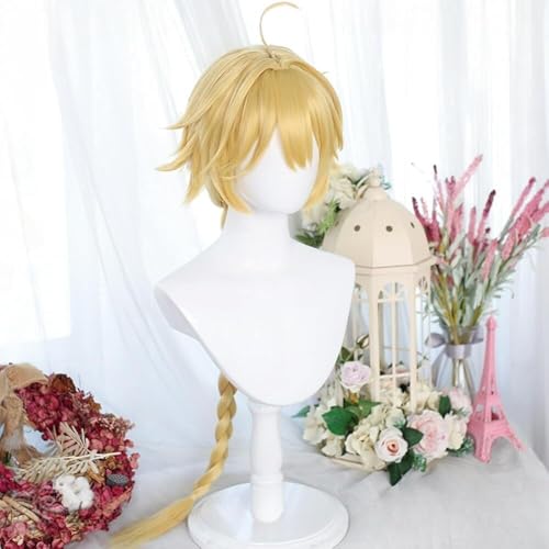 Haar Extensions Zopf Haarteil Cosplay-Perücke, lange, glatte, goldene Perücke, geflochtener Pferdeschwanz, Spielkostüm, Cosplay-Haarperücke, Party-Anime-Perücke + Kappe for Frauen und Männer von FVCTGHZ