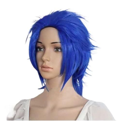 Haar Extensions Zopf Haarteil Cosplay Perücke Fairy Tail Kurz Blau Styled Frauen Mädchen Hitzebeständiges Haar Cosplay Kostüm Perücke von FVCTGHZ
