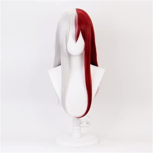 Haar Extensions Zopf Haarteil Half Silver Half Red Short Wig Cosplay Wig with Bangs Synthetic Wig Gradient Hero Wig Suitable for Halloween Christmas Party.(Long) von FVCTGHZ