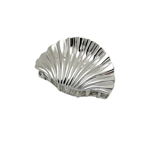 Haarklammern aus Metall mit unregelmäßiger Textur und Muschelform for Frauen und Mädchen, Haarspange, Pferdeschwanznadeln, Schmuck(Large Silver) von FVCTGHZ