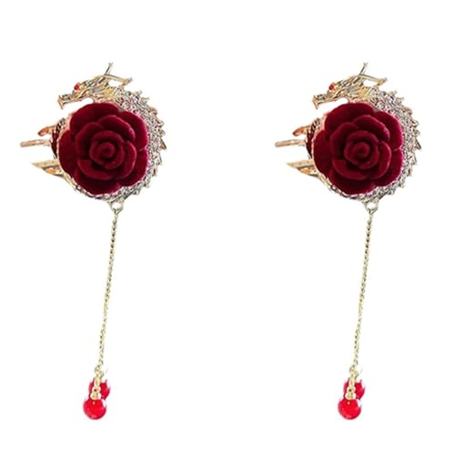 Haarspange mit Drachenjahr-Blume for Damen, exquisite Haarspange in Drachenform, rote Blumen-Haarspange, Glücksbringer-Haarschmuck for Damen, 3,5 cm * 7 cm süße Haarspangen von FVCTGHZ
