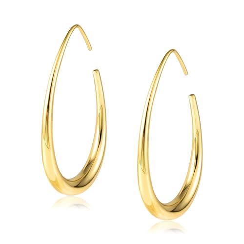 Hoop Ohrringe 925 Sterling Silber Oval Creolen for Frauen Silber Große Creolen Leichte Statement Tropfen Creolen for Frauen Trendy(14K Gold) von FVCTGHZ