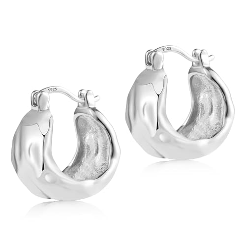 FVCTGHZ Hoop Ohrringe Klobige Creolen aus Sterlingsilber for Frauen, gehämmerte strukturierte Creolen aus Silber, kleine klobige Creolen aus Silber(B-Silver) von FVCTGHZ