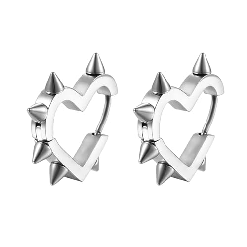 Kreative Hip-Hop Nieten Herz Creolen for Frauen Edelstahl geometrische Ohr Schnalle Piercing cool(STYLE) von FVCTGHZ