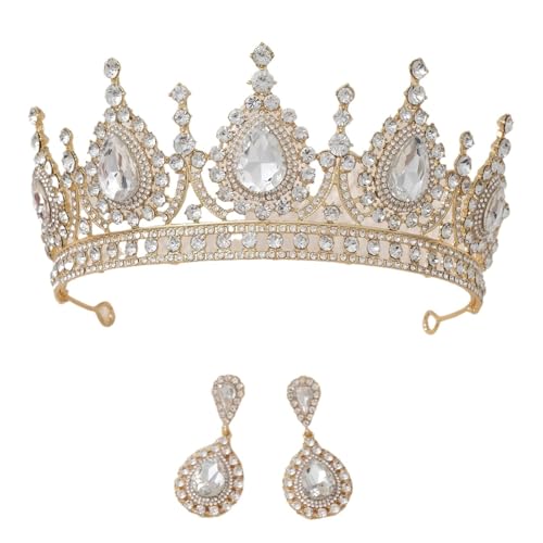 Luxus Große Strass Barock Kristall Krone Halskette Set Mode Kopfschmuck Schmuck Zubehör(StyleA) von FVCTGHZ