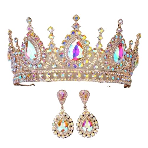 Luxus Große Strass Barock Kristall Krone Halskette Set Mode Kopfschmuck Schmuck Zubehör(StyleB) von FVCTGHZ