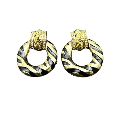 Mittelalterliche Vintage Western Palace Zebra Muster Markierung Ohrringe Galvanisierte Echtgold Emaille von FVCTGHZ