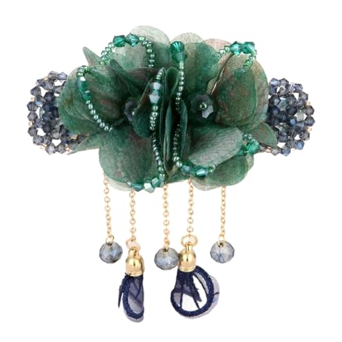 Mode Elegante Garn Blume Quaste Haarnadel Haar Zubehör for Frauen Retro Zurück Löffel Frühling Clip Kristall Kopfbedeckungen Schmuck Geschenk(Green) von FVCTGHZ