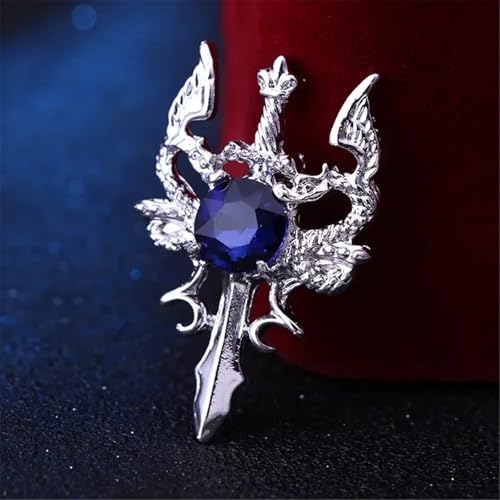 Mode Strass Brosche Neue Vintage Metall Drachen Schwert Brosche Pin Tier Strass Revers Pins herren Anzug Hemd Abzeichen Corsage Schmuck Zubehör(SILVER PLATED) von FVCTGHZ