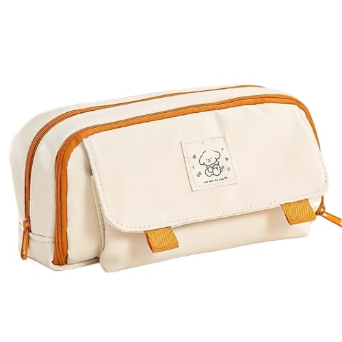 Niedliches Federmäppchen mit großem Fassungsvermögen und 3 Fächern zur Aufbewahrung von Schreibwaren, gemusterte Schultasche(Beige) von FVCTGHZ