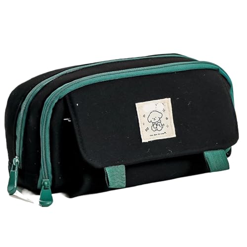 Niedliches Federmäppchen mit großem Fassungsvermögen und 3 Fächern zur Aufbewahrung von Schreibwaren, gemusterte Schultasche(Black) von FVCTGHZ