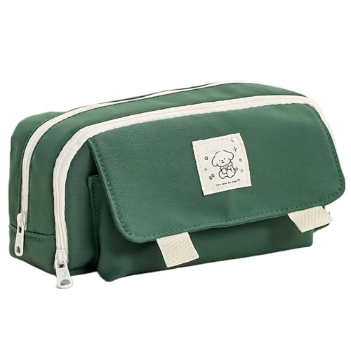 Niedliches Federmäppchen mit großem Fassungsvermögen und 3 Fächern zur Aufbewahrung von Schreibwaren, gemusterte Schultasche(Green) von FVCTGHZ