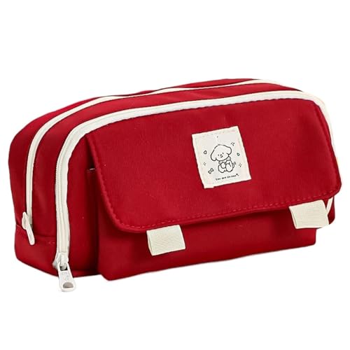 Niedliches Federmäppchen mit großem Fassungsvermögen und 3 Fächern zur Aufbewahrung von Schreibwaren, gemusterte Schultasche(Red) von FVCTGHZ