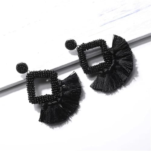 Perlen Quaste Böhmen Tropical Beadwork Dangle Ohrringe Mode Schmuck Zubehör(Black 1PC) von FVCTGHZ