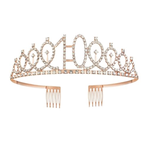 Queen Tiara Krone 1pc Birthday Crown Number Crown Rhinestone Crown Alloy Crown(Rose Gold 10) von FVCTGHZ