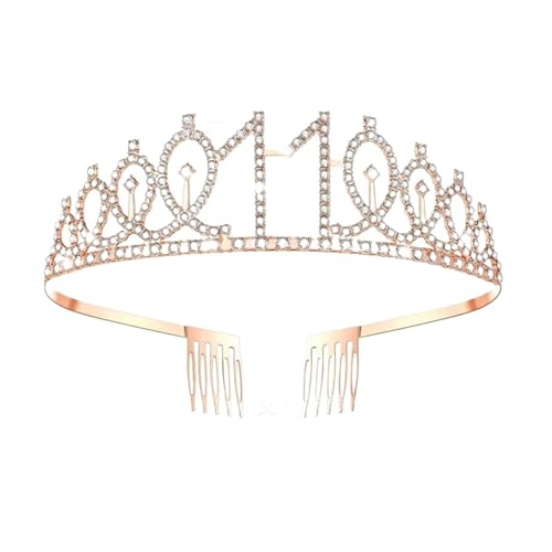 Queen Tiara Krone 1pc Birthday Crown Number Crown Rhinestone Crown Alloy Crown(Rose Gold 11) von FVCTGHZ