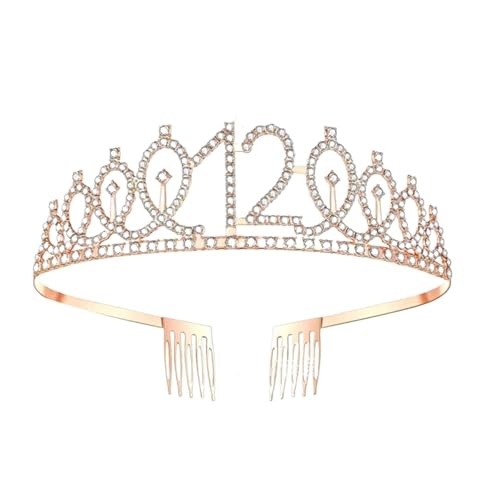 Queen Tiara Krone 1pc Birthday Crown Number Crown Rhinestone Crown Alloy Crown(Rose Gold 12) von FVCTGHZ