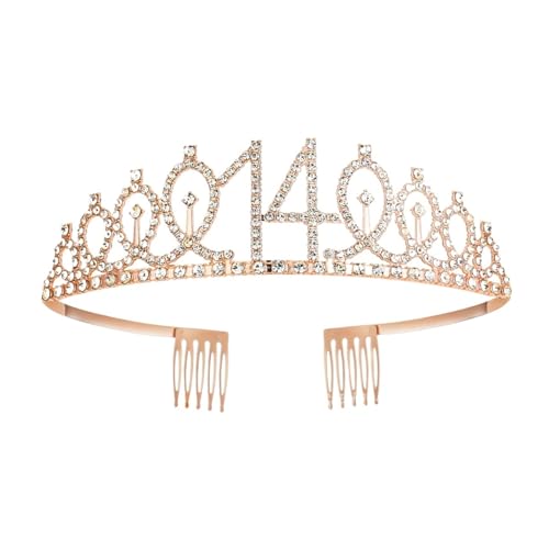 Queen Tiara Krone 1pc Birthday Crown Number Crown Rhinestone Crown Alloy Crown(Rose Gold 14) von FVCTGHZ