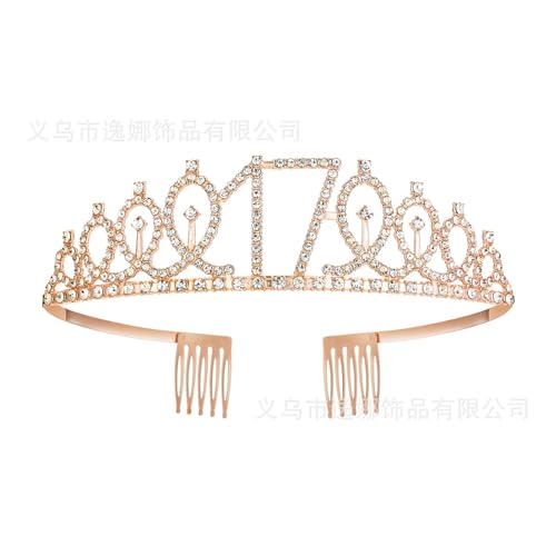 Queen Tiara Krone 1pc Birthday Crown Number Crown Rhinestone Crown Alloy Crown(Rose Gold 17) von FVCTGHZ
