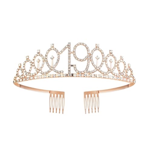 Queen Tiara Krone 1pc Birthday Crown Number Crown Rhinestone Crown Alloy Crown(Rose Gold 19) von FVCTGHZ