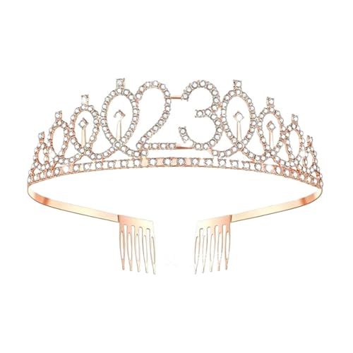 Queen Tiara Krone 1pc Birthday Crown Number Crown Rhinestone Crown Alloy Crown(Rose Gold 23) von FVCTGHZ