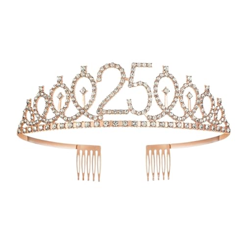 Queen Tiara Krone 1pc Birthday Crown Number Crown Rhinestone Crown Alloy Crown(Rose Gold 25) von FVCTGHZ