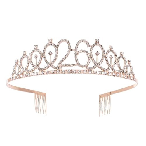 Queen Tiara Krone 1pc Birthday Crown Number Crown Rhinestone Crown Alloy Crown(Rose Gold 26) von FVCTGHZ