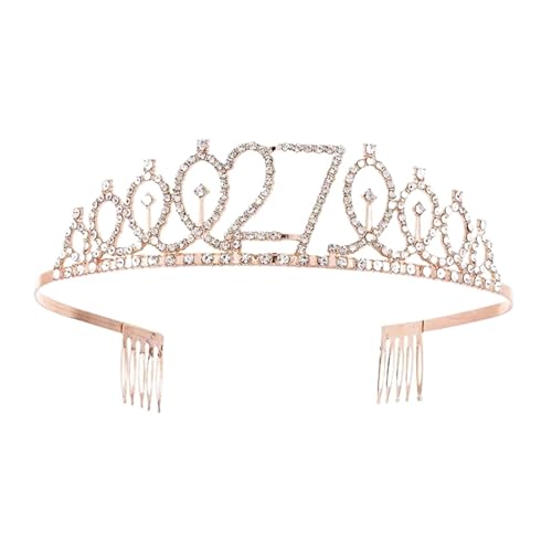 Queen Tiara Krone 1pc Birthday Crown Number Crown Rhinestone Crown Alloy Crown(Rose Gold 27) von FVCTGHZ