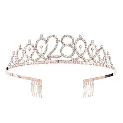 Queen Tiara Krone 1pc Birthday Crown Number Crown Rhinestone Crown Alloy Crown(Rose Gold 28) von FVCTGHZ