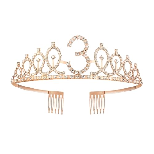 Queen Tiara Krone 1pc Birthday Crown Number Crown Rhinestone Crown Alloy Crown(Rose Gold 3) von FVCTGHZ
