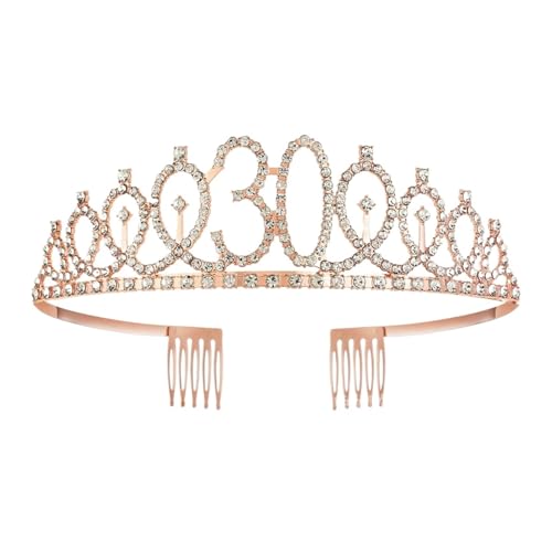 Queen Tiara Krone 1pc Birthday Crown Number Crown Rhinestone Crown Alloy Crown(Rose Gold 30) von FVCTGHZ