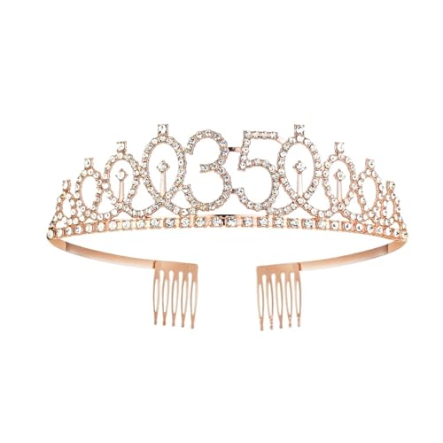 Queen Tiara Krone 1pc Birthday Crown Number Crown Rhinestone Crown Alloy Crown(Rose Gold 35) von FVCTGHZ