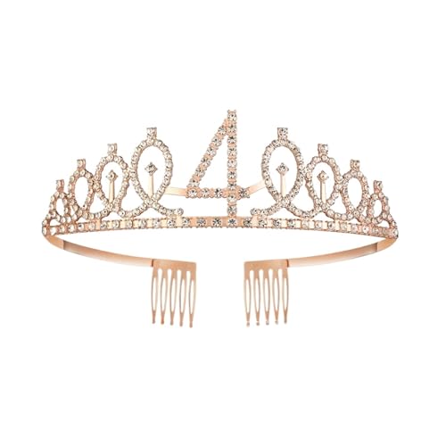 Queen Tiara Krone 1pc Birthday Crown Number Crown Rhinestone Crown Alloy Crown(Rose Gold 4) von FVCTGHZ