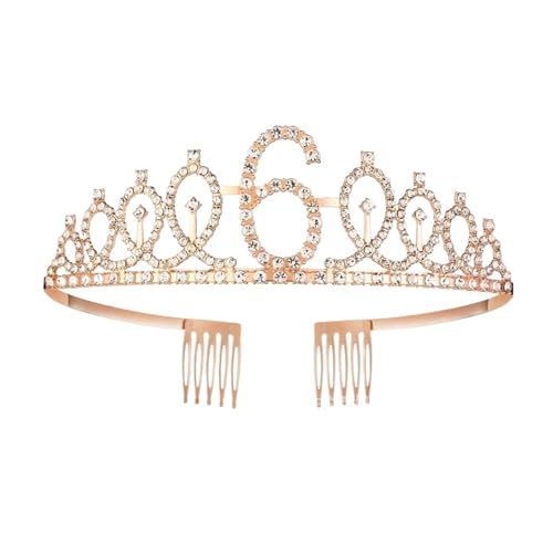 Queen Tiara Krone 1pc Birthday Crown Number Crown Rhinestone Crown Alloy Crown(Rose Gold 6) von FVCTGHZ