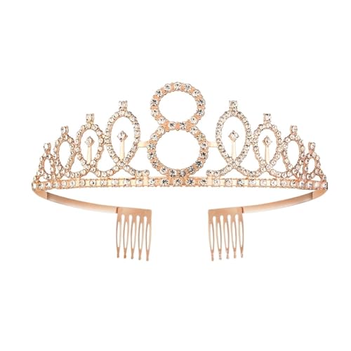 Queen Tiara Krone 1pc Birthday Crown Number Crown Rhinestone Crown Alloy Crown(Rose Gold 8) von FVCTGHZ
