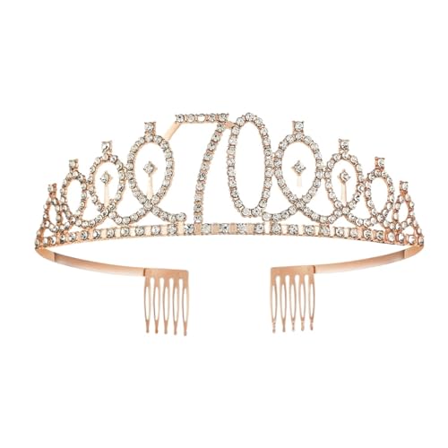 Queen Tiara Krone 1pc Birthday Crown Number Crown Rhinestone Crown Alloy Crown(Rose Gold is 70 years old) von FVCTGHZ
