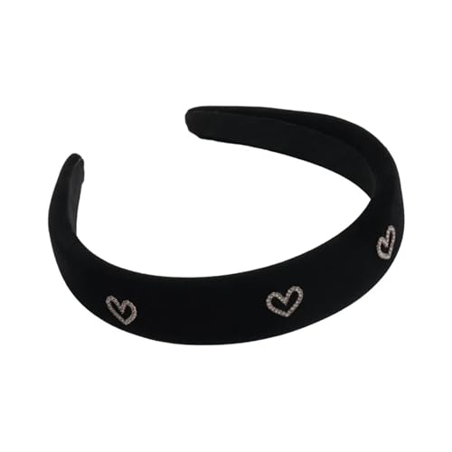 Retro Samt Strass Liebe Herz Stirnband for Frauen Temperament Elegante Haarband Breite Haar Hoop Haar Zubehör Geschenk(Black) von FVCTGHZ