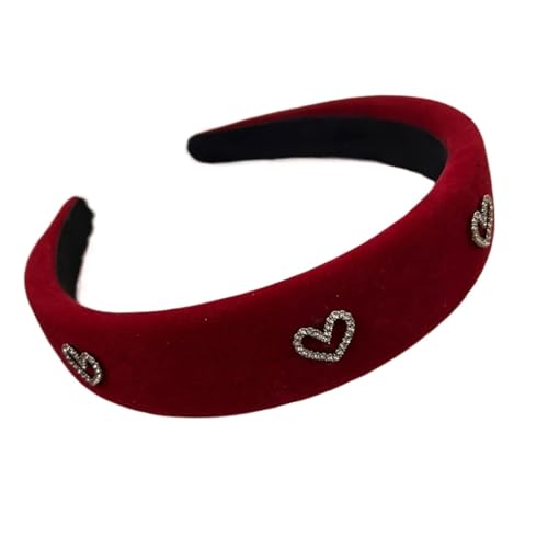 Retro Samt Strass Liebe Herz Stirnband for Frauen Temperament Elegante Haarband Breite Haar Hoop Haar Zubehör Geschenk(Red) von FVCTGHZ