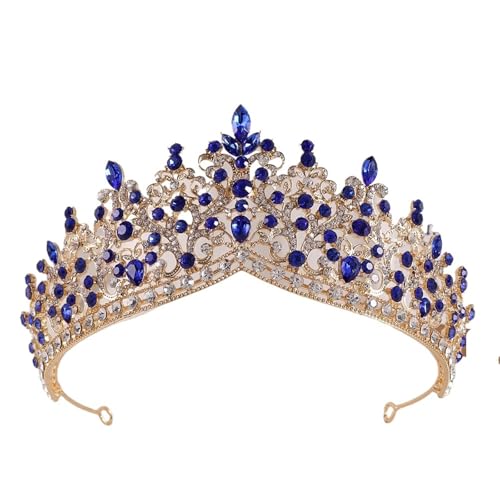 Rosa Kristallperlen Krone Kopfbedeckung for Frauen Mädchen Hochzeit Party Prinzessin Braut Königin Haarschmuck(Gold blue) von FVCTGHZ