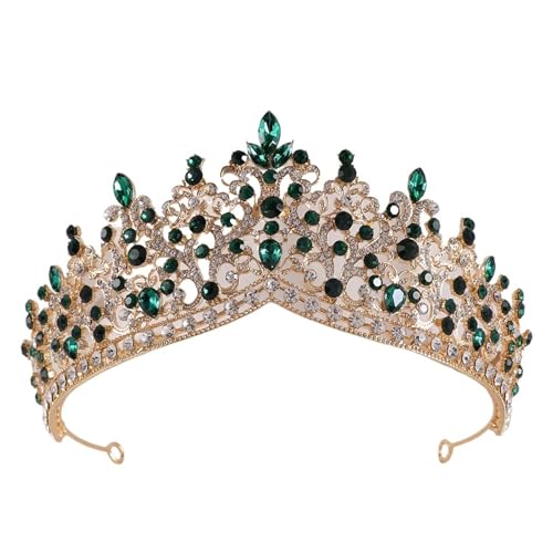 Rosa Kristallperlen Krone Kopfbedeckung for Frauen Mädchen Hochzeit Party Prinzessin Braut Königin Haarschmuck(Gold green) von FVCTGHZ