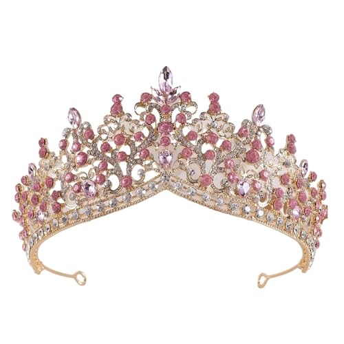 Rosa Kristallperlen Krone Kopfbedeckung for Frauen Mädchen Hochzeit Party Prinzessin Braut Königin Haarschmuck(Gold pink) von FVCTGHZ
