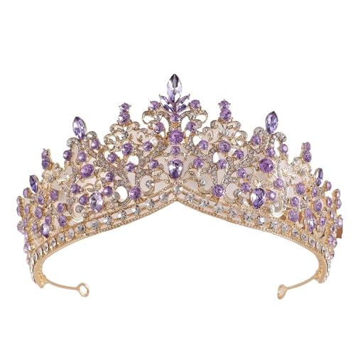 Rosa Kristallperlen Krone Kopfbedeckung for Frauen Mädchen Hochzeit Party Prinzessin Braut Königin Haarschmuck(Gold purple) von FVCTGHZ