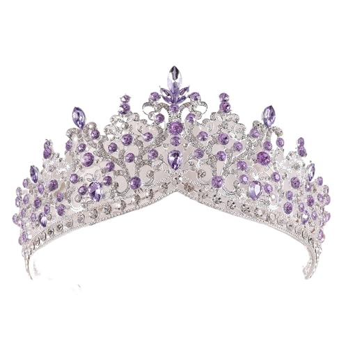 Rosa Kristallperlen Krone Kopfbedeckung for Frauen Mädchen Hochzeit Party Prinzessin Braut Königin Haarschmuck(Silver purple) von FVCTGHZ