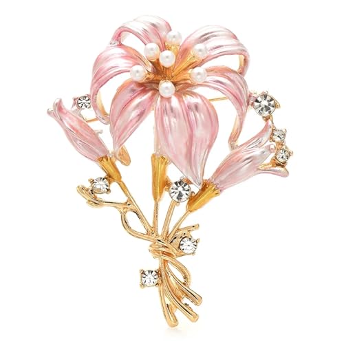 Schöne Lilly-Blumenbroschen for Frauen, Unisex, 4-farbige Emaille, bezaubernde Pflanzen, Party- und Büro-Anstecker(PINK 1PC) von FVCTGHZ