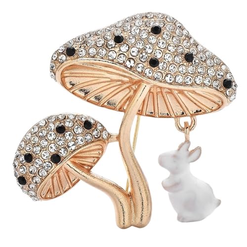 Schöne Pilz und Kaninchen Broschen Pins for Frauen Dame 2-farbe Strass Pflanzen Und Tier Party(Gold 1PC) von FVCTGHZ